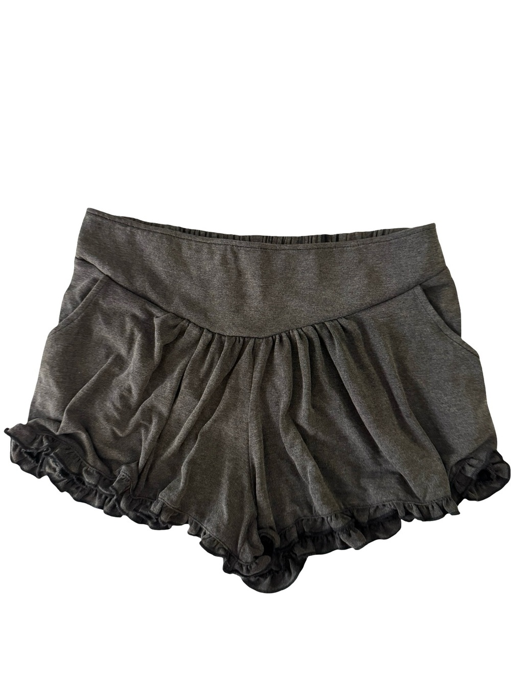 POL Right Time Ruffle Shorts Charcoal Dark Gray Medium Boho Flowy Lounge Stretch